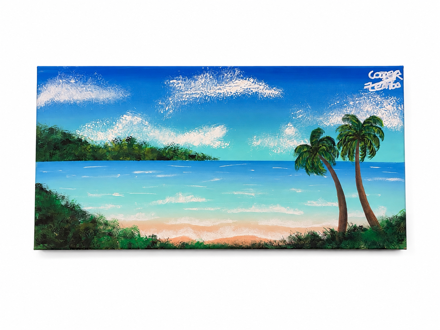 Twin Palms at Paradise original coastline painting