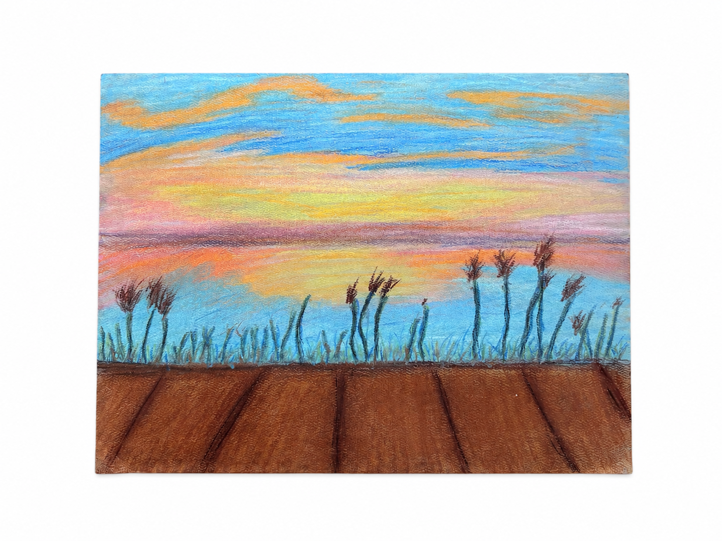 Pastel Field Sunset original landscape drawing