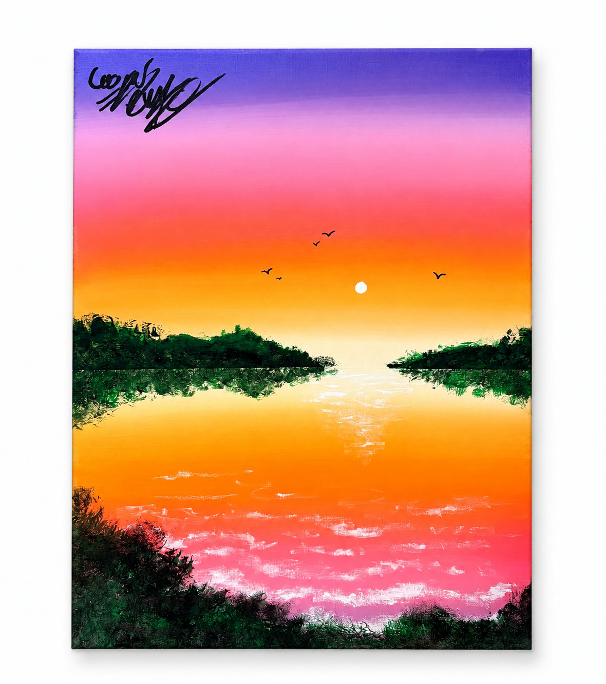 Neon Sunset Lake original landscape painting