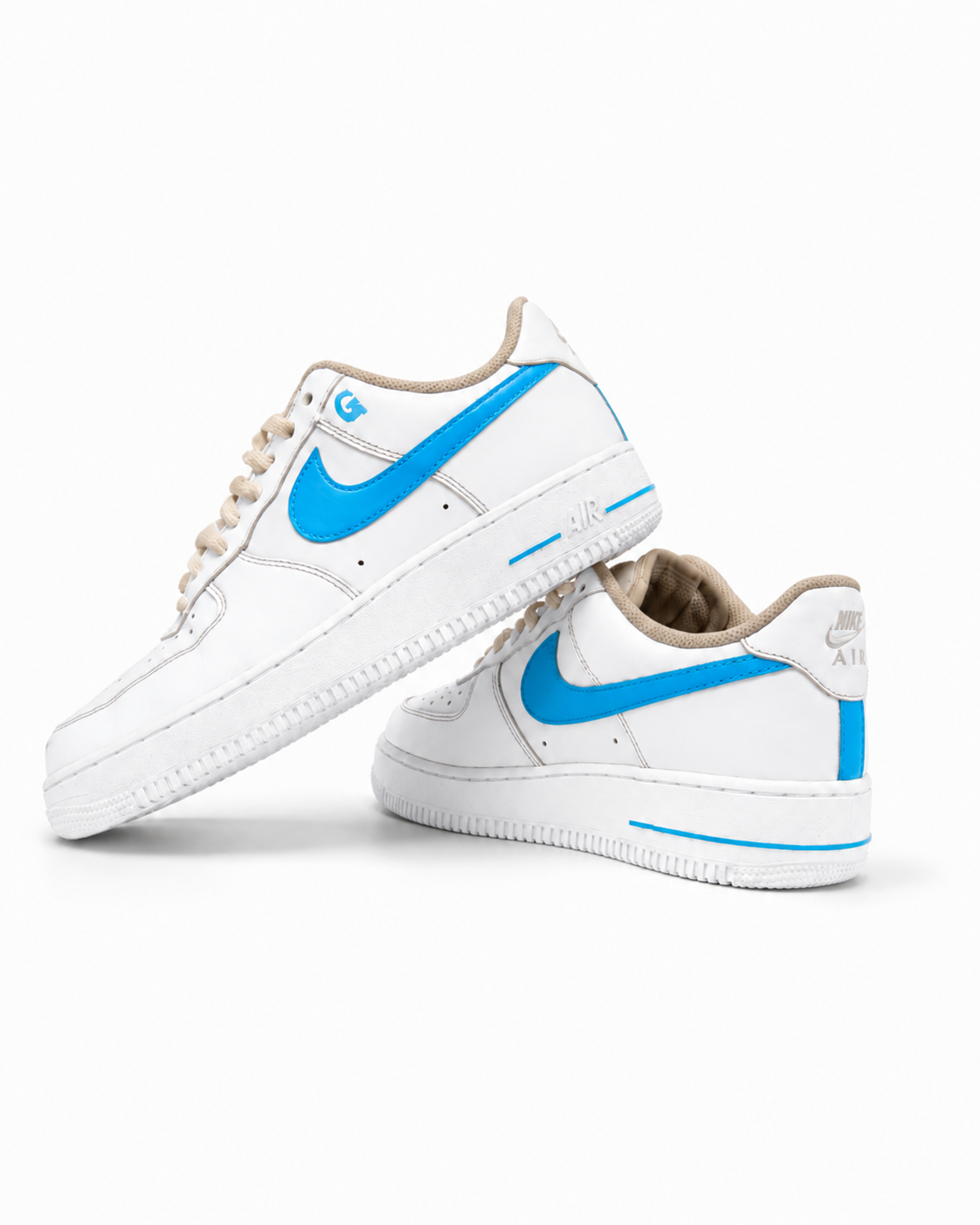White and blue Air Force Ones view 2